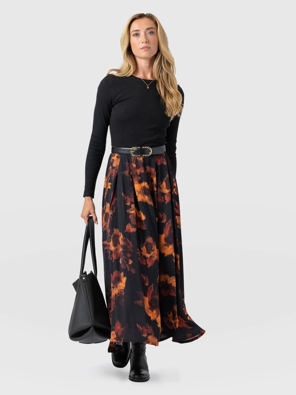 Saint + Sofia Renee Contrast Long Sleeve Dress